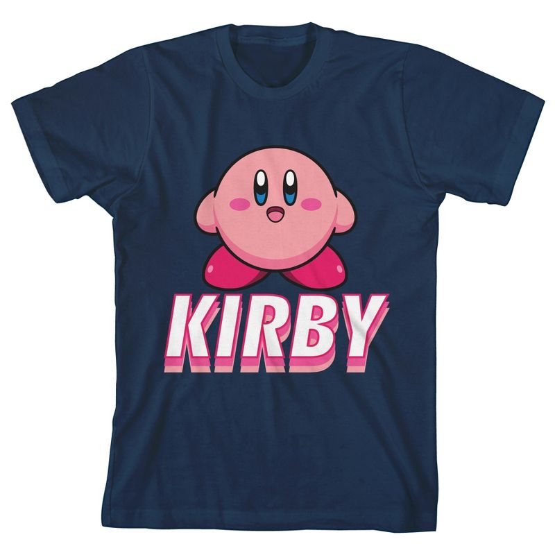 تي شيرت جرافيكي أزرق داكن للشباب من Bioworld Kirby مع نص مرح