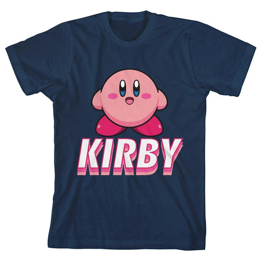 تي شيرت جرافيكي أزرق داكن للشباب من Bioworld Kirby مع نص مرح