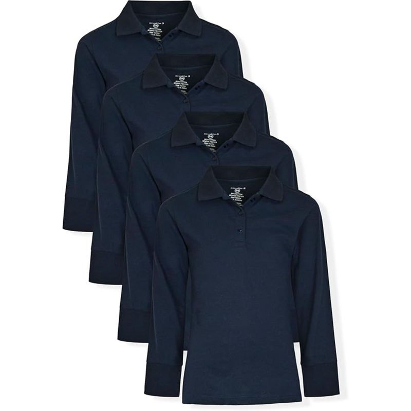 Studio 3 Little/Big Girl's 4-Pack Long Sleeve Soft Jersey Polo Uniform Shirts