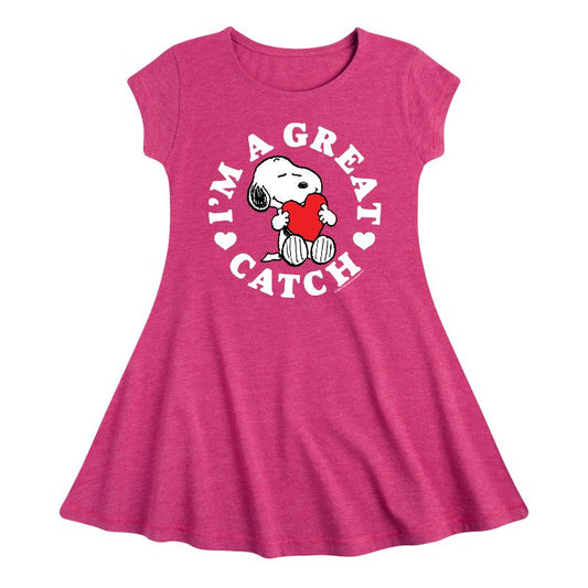 Girls' - Peanuts - Great Catch Fit & Flair Cap Sleeve Dress