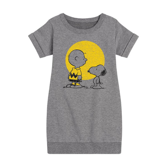 Girls' - Peanuts - Charlie Snoopy Hearts Graphic Short Sleeve Fleece Dress