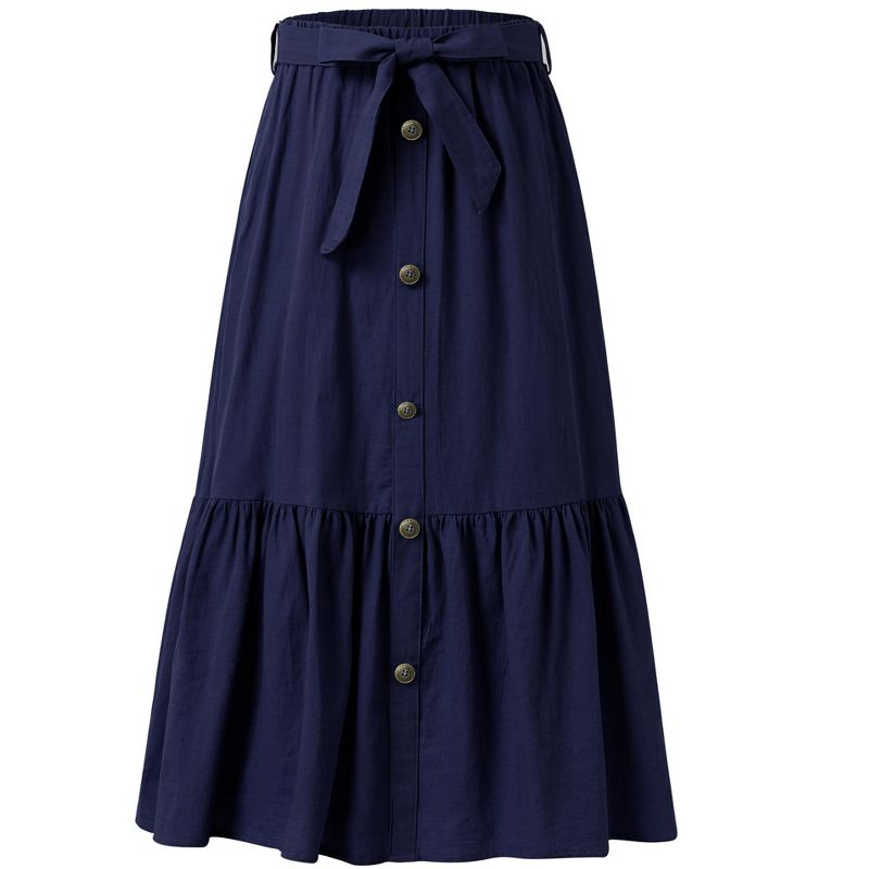 Girl's Button Midi Skirts Casual High Elastic Waist A Line Pleated Midi Chiffon Pink Skirts with Pockets