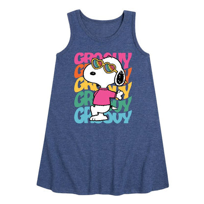 Girls' - Peanuts - Groovy Stacked Graphic Sleeveless Aline Dress