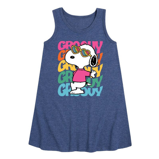 Girls' - Peanuts - Groovy Stacked Graphic Sleeveless Aline Dress