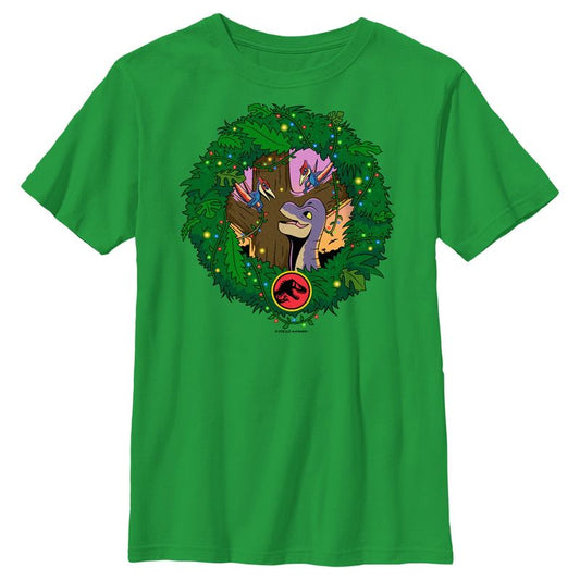 Boy's Jurassic World Dinosaur Christmas Wreath T-Shirt