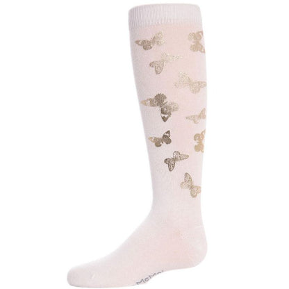 Memoi Gold and Gilded Butterfly Knee High Cotton Blend Girls Socks