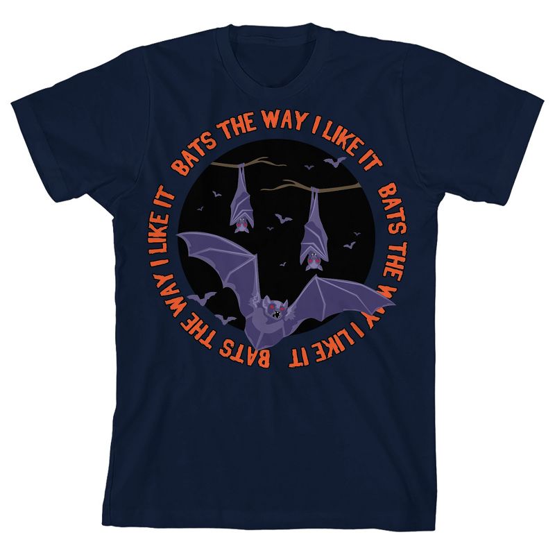Kids Halloween Bats the Way I Like It Unisex Youth Navy Blue Short Sleeve Crew Neck Tee