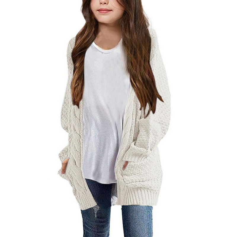 Girls Long Sleeve Cardigan Sweaters Open Front Cable Knit Chunky Cardigans Kids Oversized Cute Outerwear Coat
