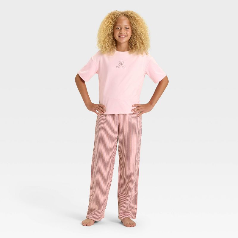 Girls' Short Sleeve T-Shirt and Flannel Pants Pajama Set - art class™