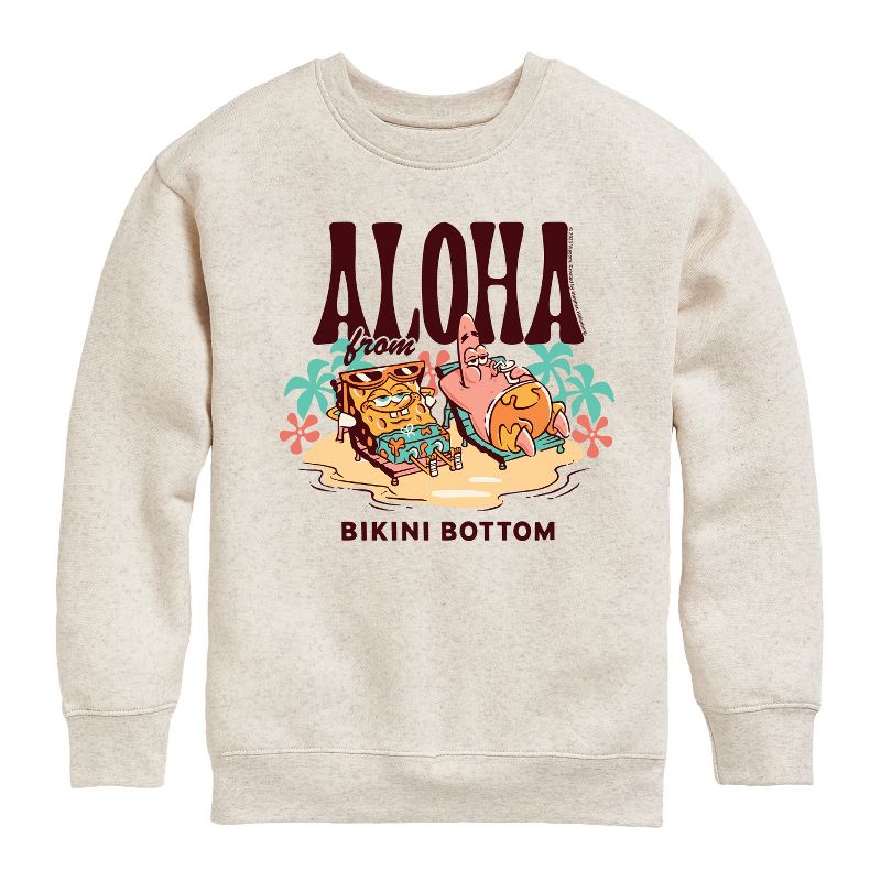 Boys' - SpongeBob SquarePants - Aloha From Bikini Bottom Graphic Long Sleeve Fleece Sweatshirt