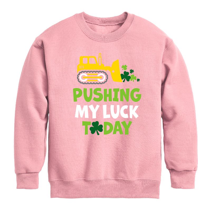 Boys' - Instant Message - St. Patrick's Day Pushing My Luck Today Graphic Long Sleeve Fleece Sweatshirt