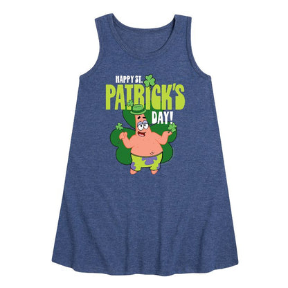 فستان بناتي من سبونج بوب سكوير بانتس بدون أكمام بتصميم جرافيكي لعيد القديس باتريك