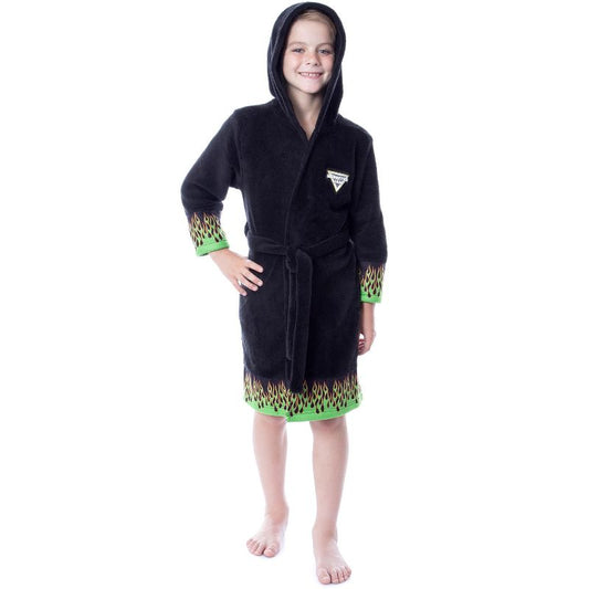 Monster Jam Toy Trucks Boys' Grave Digger Fleece Plush Hooded Bathrobe Black