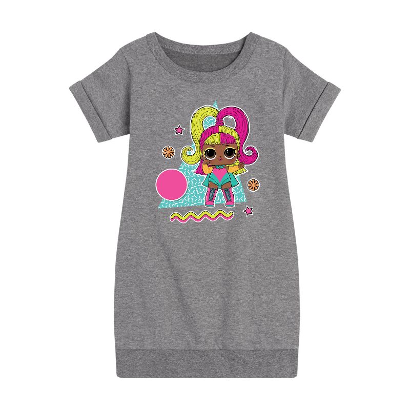 Girls' - LOL Surprise! - Glow Grrrl Retro Styled Graphic Short Sleeve Fleece Dress