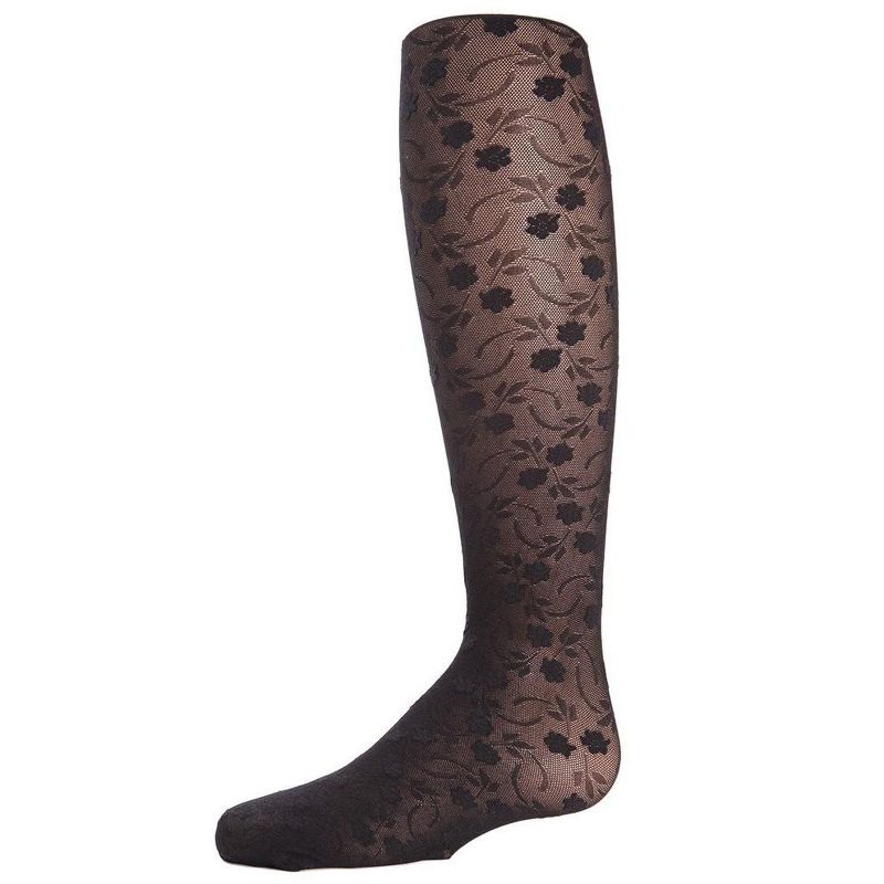 Memoi Sweet Blossoms Girls Sheer Floral Lace Pantyhose