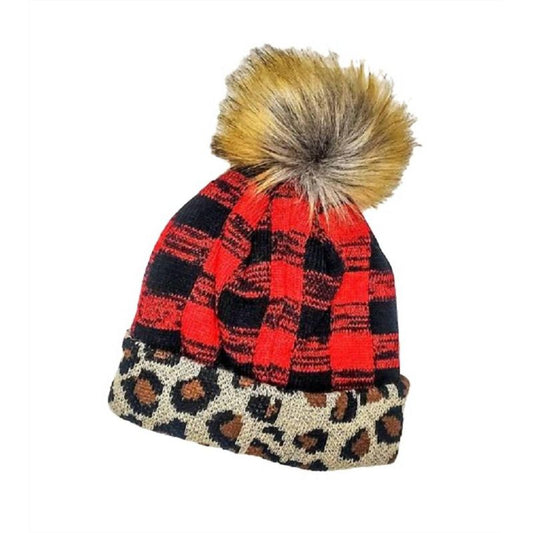 Gender Neutral Kid's Buffalo Beanie with Leopard Trim - Panache