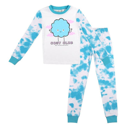 Cozy Club Youth Girls Blue & White Wash Long Sleeve Shirt & Sleep Pants Set