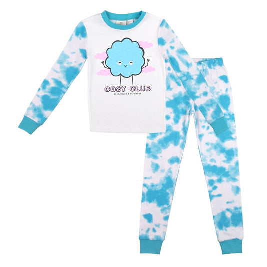 Cozy Club Youth Girls Blue & White Wash Long Sleeve Shirt & Sleep Pants Set