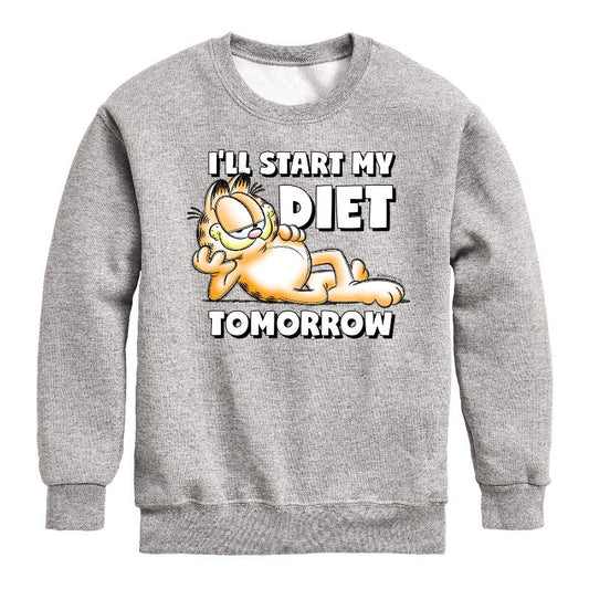 Boys' - Garfield - Start My Diet Tomorrow Graphic Long Sleeve Fleece Sweatshirt