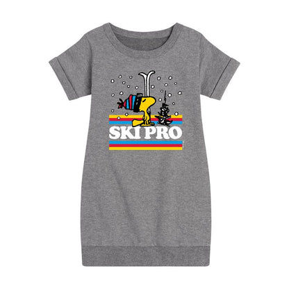 Girls' - Peanuts - Woodstock Ski Pro Graphic Short Sleeve Fleece Dress