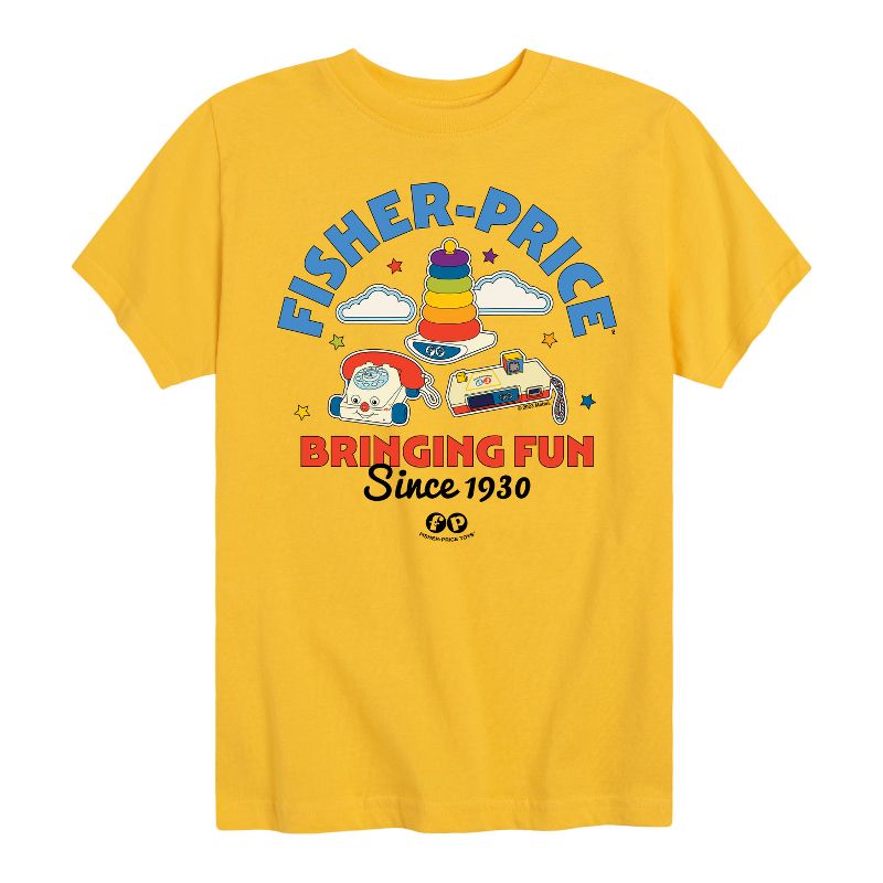 تي شيرت جرافيكي بأكمام قصيرة للأولاد من فيشر برايس - ألعاب تجلب المرح منذ عام ١٩٣٠