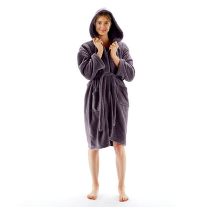 BC BARE COTTON Girls Hooded Robe Microfiber Plush Fleece Bathrobe