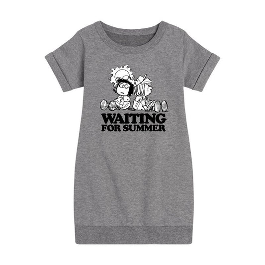 Girls' - Peanuts - Marcie & Peppermint Patty Waiting for Summer Dazed Graphic Short Sleeve Fleece Dress
