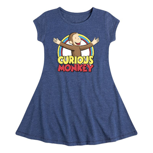 Girls' - Curious George - Classic Cartoons Fit & Flair Cap Sleeve Dress