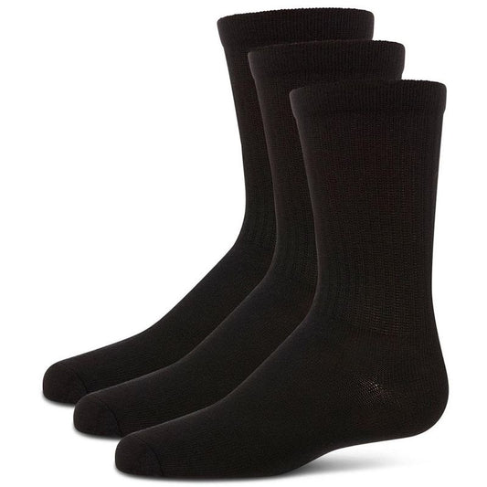 Memoi Boys' 3 Pair Pack Ribbed Cotton Blend Crew Sport Socks Black 7-8