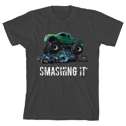 Monster Trucks Smashing It Youth Charcoal Short Sleeve Crew Neck Tee