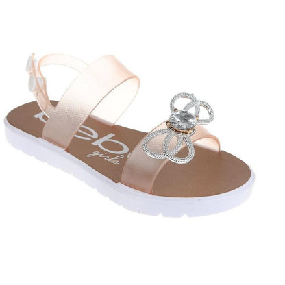 bebe Girl's Flat Sandals with Rhinestone Bow Detail and Fruit Glitter Detail - Sandals for Little Kid/Big Kid