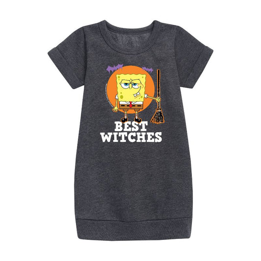 فستان صوف بأكمام قصيرة مطبوع عليه رسومات سبونج بوب سكوير بانتس للبنات