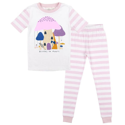Believe In Magic Youth Girls Pink & White Striped Short Sleeve Shirt & Pant Set