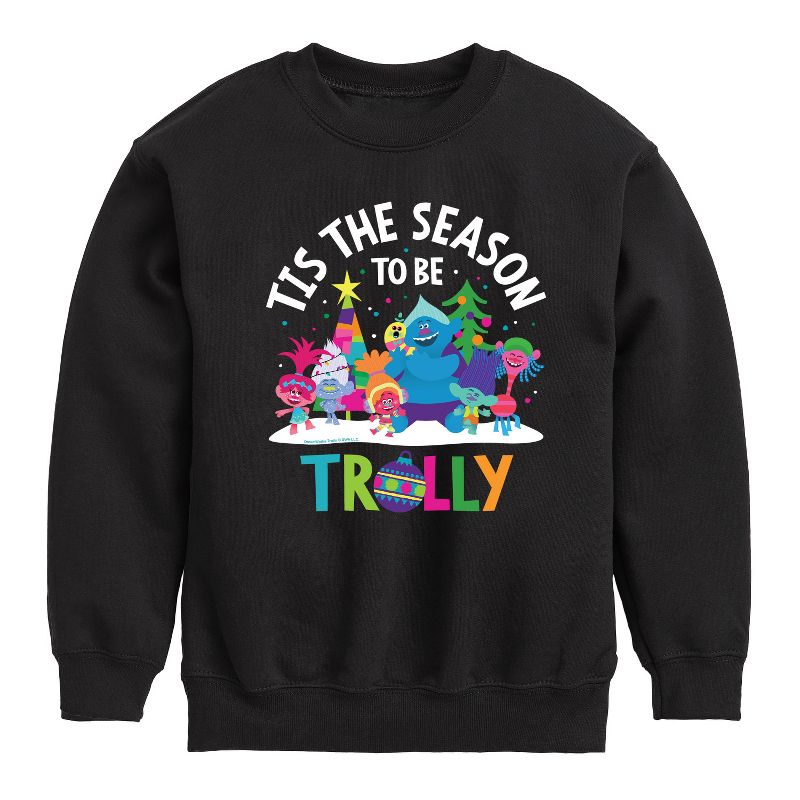 Boys' - Trolls - Tis The Season Trolly Branch and Friends Graphic Long Sleeve Fleece Sweatshirt