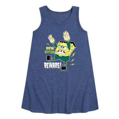 Girls' - SpongeBob SquarePants - Bikini Bottom Beware Graphic Sleeveless Aline Dress