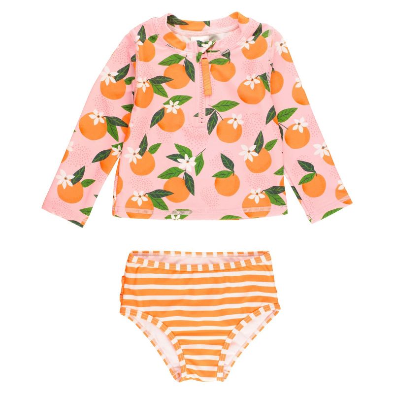 RuffleButts Girls Long Sleeve Zipper Rash Guard Bikini