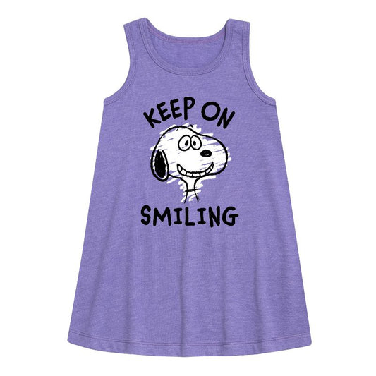 Girls' - Peanuts - Keep On Smiling Graphic Sleeveless Aline Dress