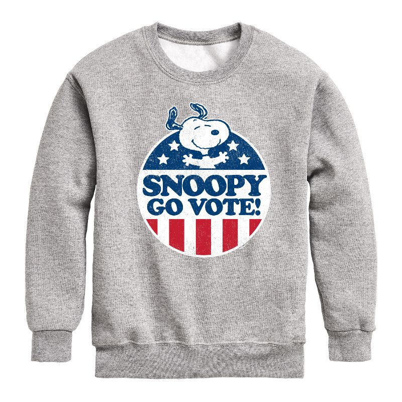 Boys' - Peanuts - Snoopy Go Vote Graphic Long Sleeve Fleece Sweatshirt