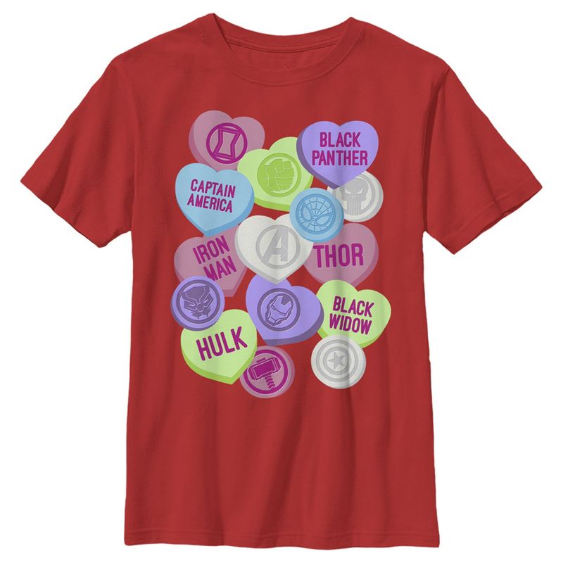 Boy's Marvel Valentine's Day Candy Heart Heroes T-Shirt