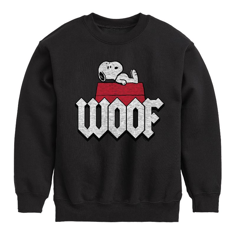 Boys' - Peanuts - Woof Snoopy Graphic Long Sleeve Fleece Sweatshirt