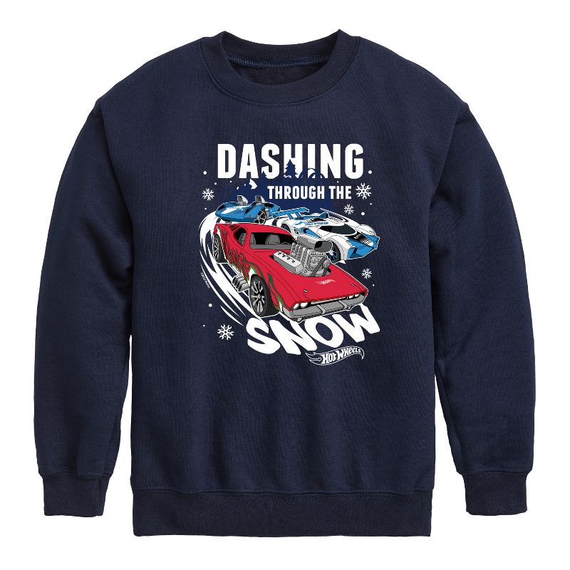 Boys' - Hot Wheels - Dashing Through The Snow Graphic Long Sleeve Fleece Sweatshirt