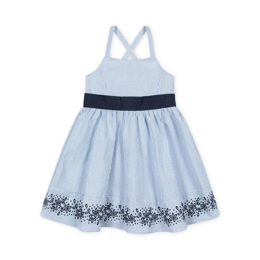 Hope & Henry Girls' Sleeveless Special Occasion Sun Dress with Bow Back Detail and Embroidery, Kids