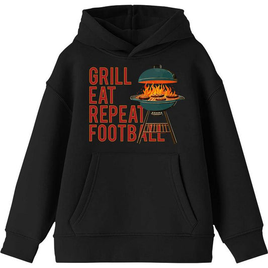 Grill, Eat, Repeat, Football Youth Long Sleeve Hoodie
