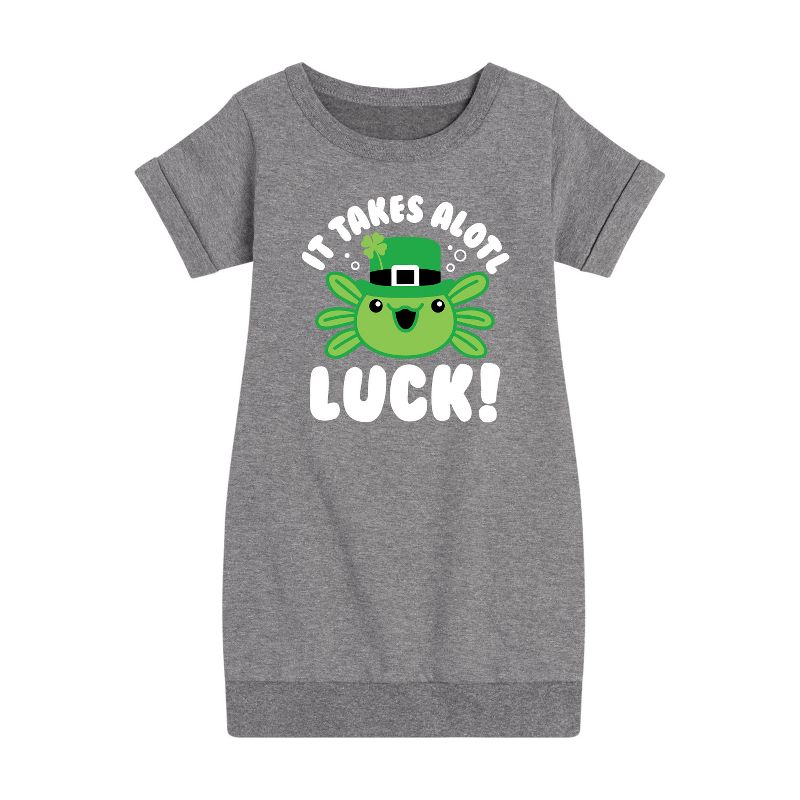 فستان صوف بأكمام قصيرة مطبوع عليه عبارة "يوم القديس باتريك، لا يفوتك الكثير" - رسالة فورية للبنات