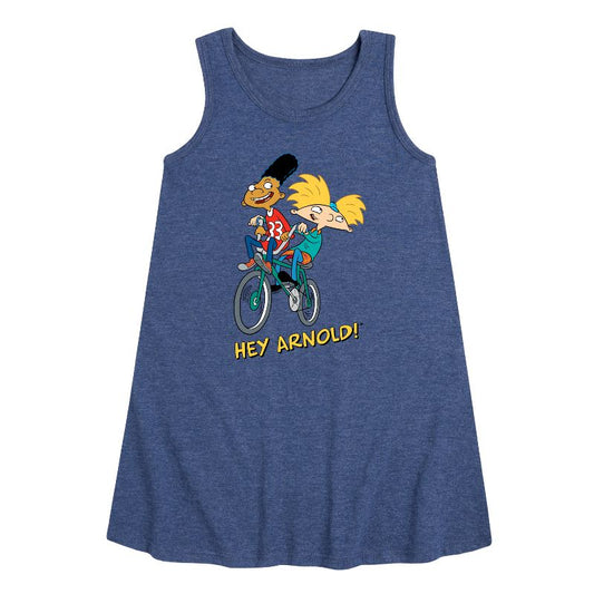 Girls' - Hey Arnold! - Arnold and Gerold Bike Graphic Sleeveless Aline Dress