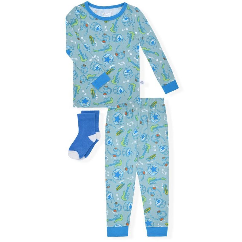 Sleep On It  Boys 2-Piece Super Soft Jersey Snug-Fit Pajama Set with Matching Socks - Baby Boy Pajamas and Toddler Pajama Sets
