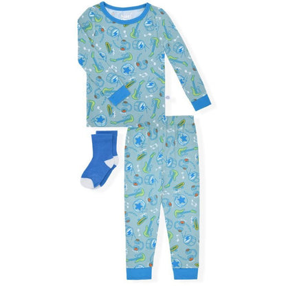 Sleep On It  Boys 2-Piece Super Soft Jersey Snug-Fit Pajama Set with Matching Socks - Baby Boy Pajamas and Toddler Pajama Sets