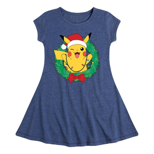 Girls' - Pokémon - Pikachu Lights Wreath Fit & Flair Cap Sleeve Dress