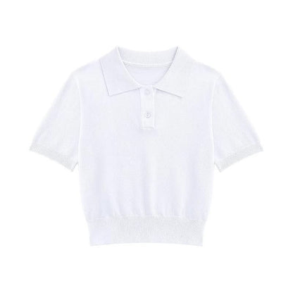 Girls Short Sleeve Summer Polo Shirt V Neck Button Down Knit School Crop Tops