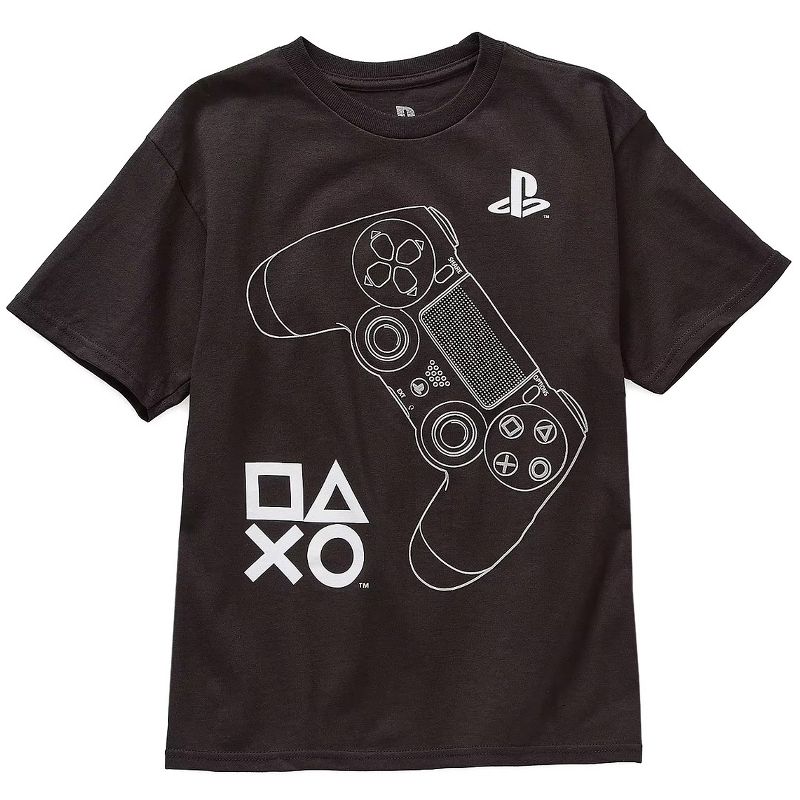 Seven Times Six PlayStation Boys' Shirt Video Game Control Raised Graphic Kids T-Shirt Black